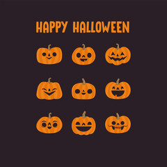 Halloween pumpkin cute illustration. Flat design funny character.