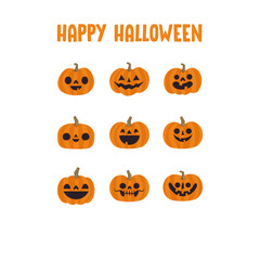 Halloween pumpkin cute illustration. Flat design funny character.