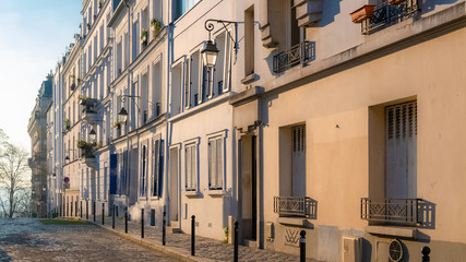 Montmartre in Paris, a very romantic parisian street with typical houses 