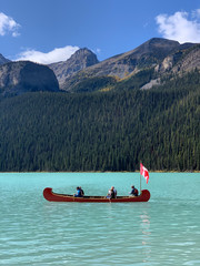 Canada Canadian Flag in Banff on Canoe Lake Louise