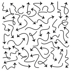 Set of vector curve arrows. Hand drawn arrows in doodle style