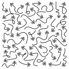 Set of vector curve arrows. Hand drawn arrows in doodle style