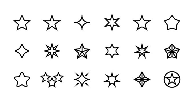 Stars line icons. Different types of decoration outline elements for logo elements and greeting cards. Vector isolated magic fantasy doodles star shapes set for shooting illustrations