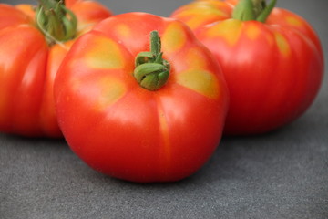 Red tomato with little green after harvesting them from kitchen garden in the Netherlands