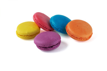 Sweet french macaroons cake on the white background.