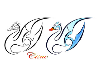 Vector of a swan with uneven lines, in black and swan with light colors with a reflection in the wing