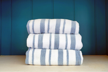 blue and white striped towels at the spa