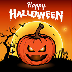 Halloween night background with full Moon, Halloween banners with pumpkins