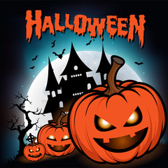 Halloween night background with full Moon, Halloween banners with pumpkins