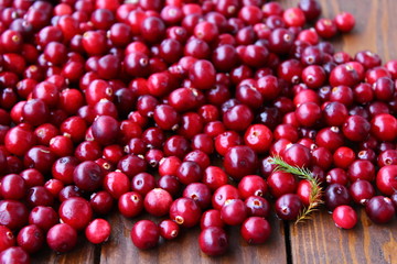 cranberries on wooden table