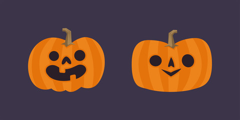 Set of cute halloween pumpkins with funny faces. Vector illustration.