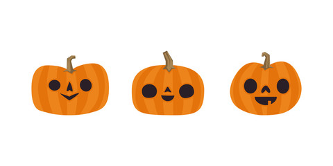 Set of cute halloween pumpkins with funny faces. Vector illustration.