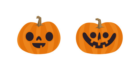 Set of cute halloween pumpkins with funny faces. Vector illustration.