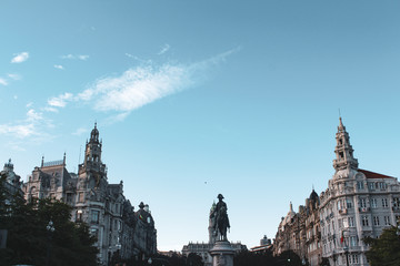 Porto in Portugal colorful old buildings and landmarks with traditional portuguese tiles on the...