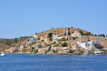 Naklejka na ściany i meble Traditional colorful Greece series - beautiful Symi island (near Rhodes), Dodecanese, AEGEAN SEA, GREECE.