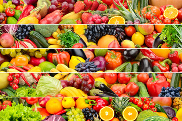 Background fresh vegetables and fruits divided horizontal lines