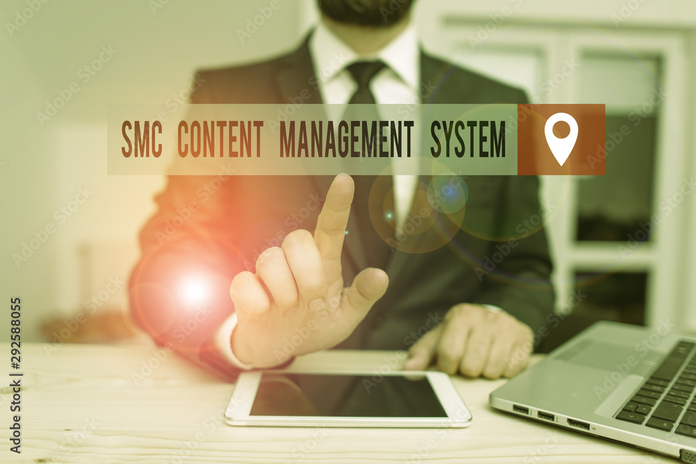 Poster handwriting text writing smc content management system. conceptual photo analysisgae creation and mo