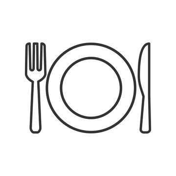 Plate, Fork And Knife Line Icons - Stock Vector