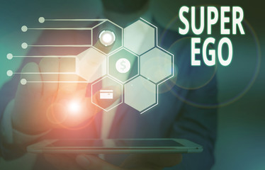 Conceptual hand writing showing Super Ego. Concept meaning The I or self of any demonstrating that...
