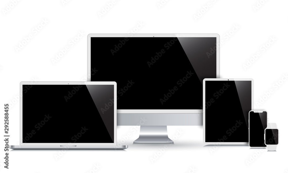 Aufkleber Set technology devices with black empty display - stock vector
