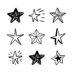 Star doodles collection. Set of hand drawn stars. Vector art illustration.