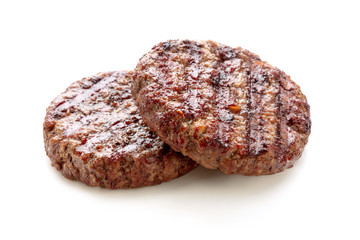 two piece of grilled burger ground meat isolated on white background