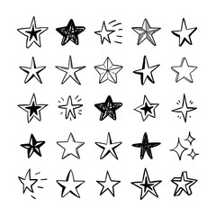 Star doodles collection. Set of hand drawn stars. Vector art illustration.