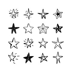 Star doodles collection. Set of hand drawn stars. Vector art illustration.