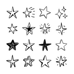 Star doodles collection. Set of hand drawn stars. Vector art illustration.