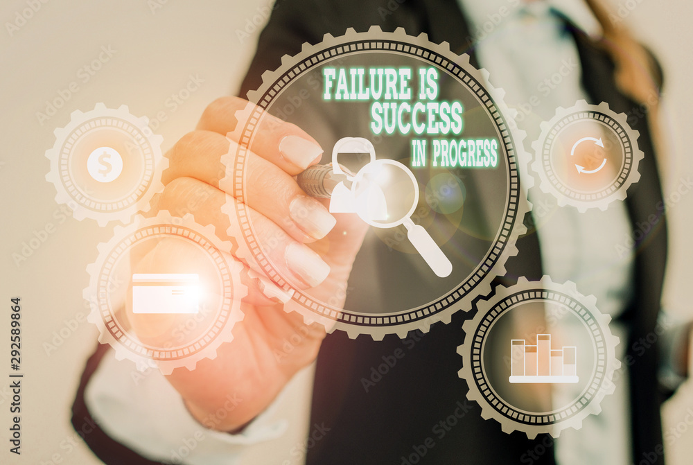 Aufkleber writing note showing failure is success in progress. business concept for you have to make mistakes 