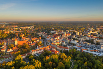 Morning sun illuminates the old town of Olsztyn. Warmia, Poland.