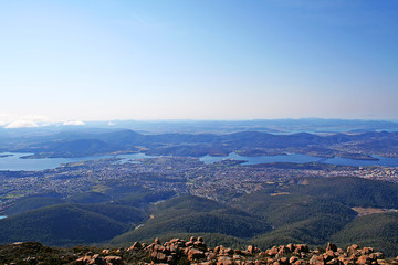 View over Hobart to the East from Mt. Wellington. Tasmania.