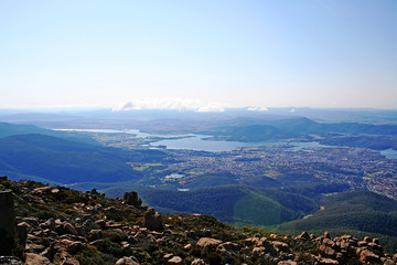 View over Hobart from the summit of Mt. Wellington. Tasmania.