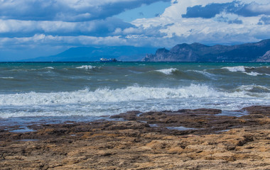 Storm on the sea coast in the summer.