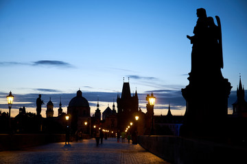 Prague - Charles Bridge and Old Town area at sunrise