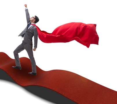 The superhero on the red carpet in success concept