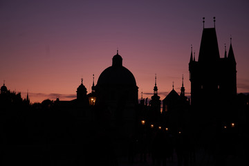 Obraz premium Prague - Charles Bridge and Old Town area at sunrise