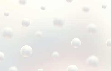 Pearls falling on light iridescent blur background. Pastel subtle illustration. Abstract pattern. White clean template.