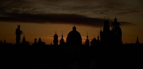 Prague - Charles Bridge and Old Town area at sunrise