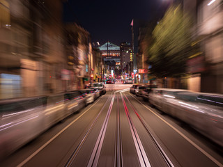 Fototapeta na wymiar Dynamic Night Cable Car drive through San Francisco