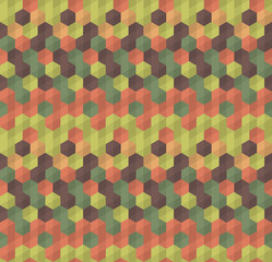 Vector abstract seamless pattern with hexagons of different colors. Textile background for package, cover, greeting cards.