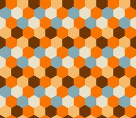Vector abstract seamless pattern with hexagons of different colors. Textile background for package, cover, greeting cards.