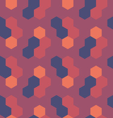 Seamless abstract hexagons textile pattern. Multicolor modern stylish background cover geometric shapes.