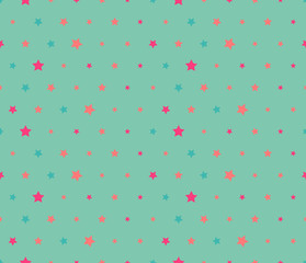 Vector abstract seamless pattern with stars of different colors. Textile background for package, cover, greeting cards.