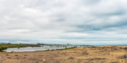 Panoramic view of Ventura coastline as tropical clouds threaten the beach city with possible rain.