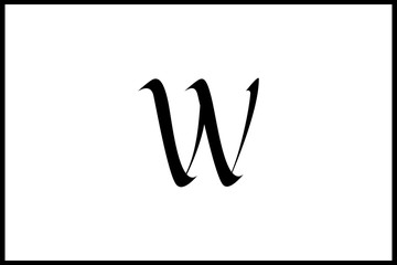 Roman rustic calligraphy font, capitals. W letter. Vector black letters isolated on white background 
