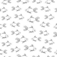 Beautiful vector seamless pattern with abstract fishes on a white background.