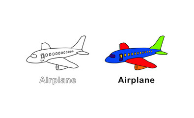 simple 2d coloring books airplane for preschool or Kindergarten to educate kids. Learn colors. Visual educational game. Easy kid gaming and primary education