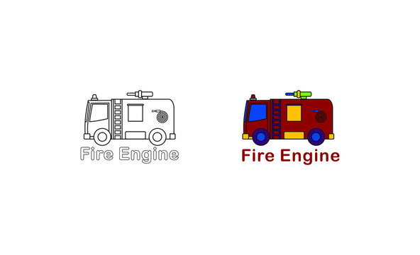 simple 2d coloring books fire engine for preschool or Kindergarten to educate kids. Learn colors. Visual educational game. Easy kid gaming and primary education