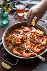 Spanish Seafood Paella in Traditional Pan